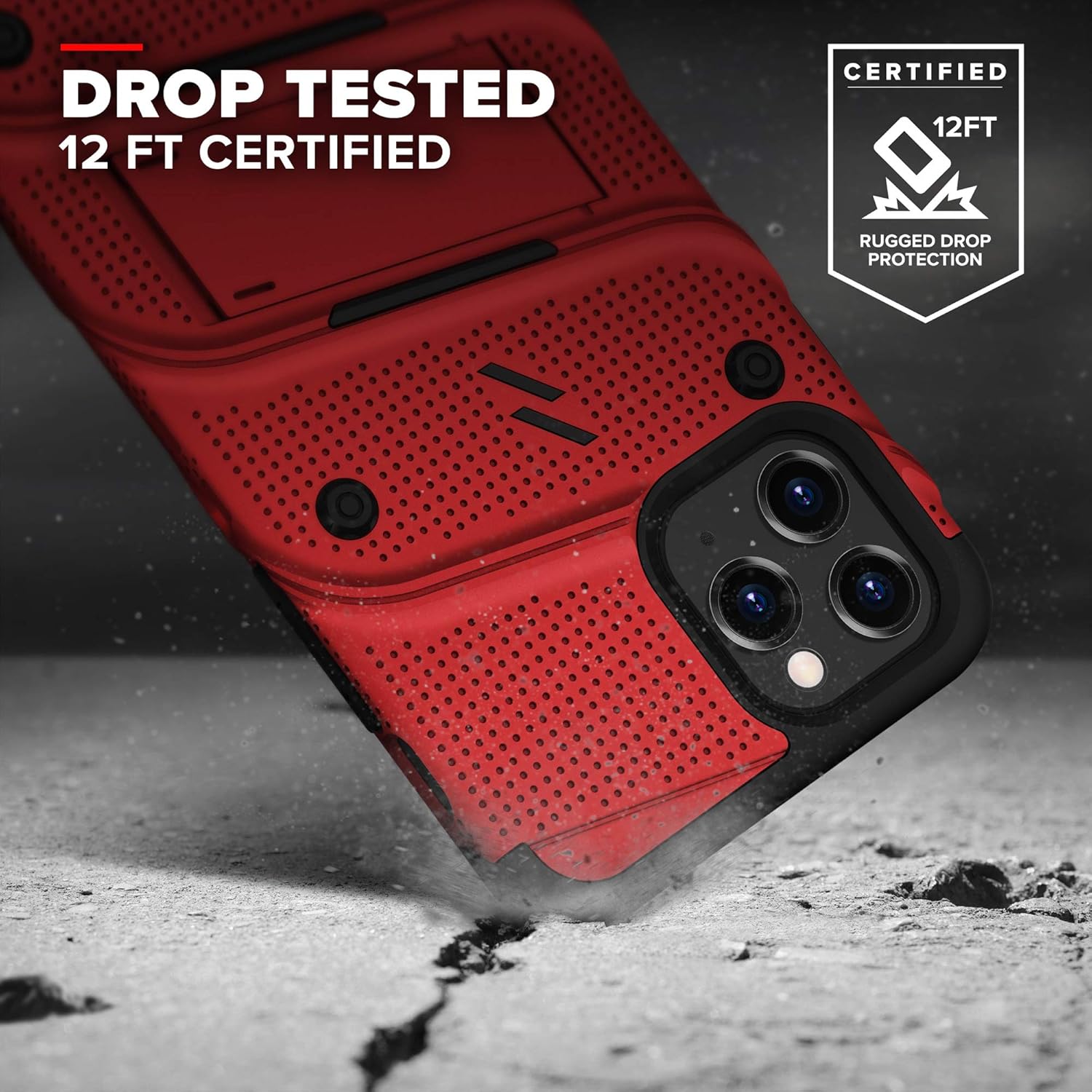 Zizo Bolt Series for iPhone 12 Pro Max Case with Screen Protector Kickstand Holster Lanyard - Red & Black, BOLT-IPH1267-RDBK