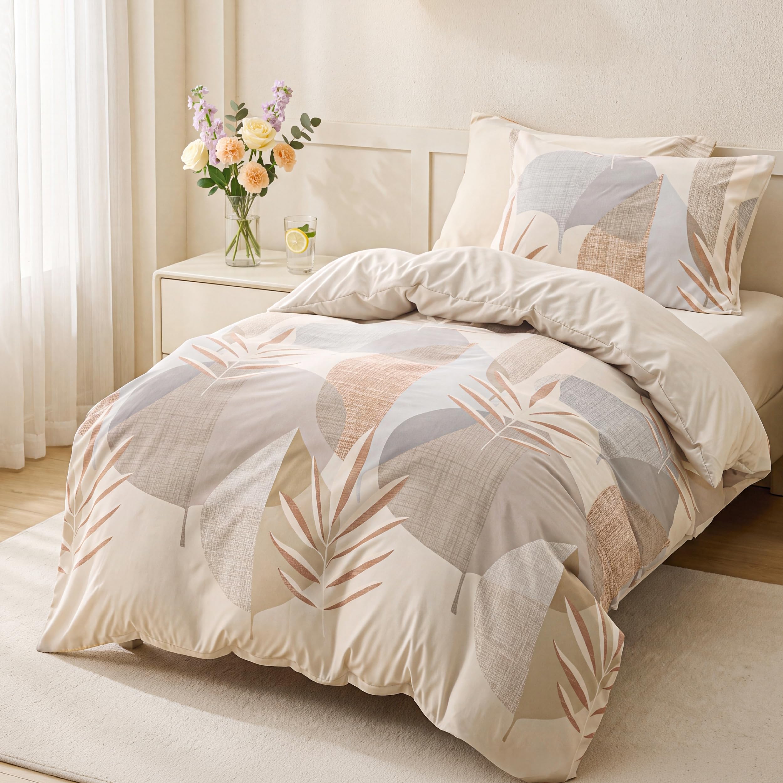 Bedsure Single Duvet Cover Set - Microfiber Reversible Bedding, Beige