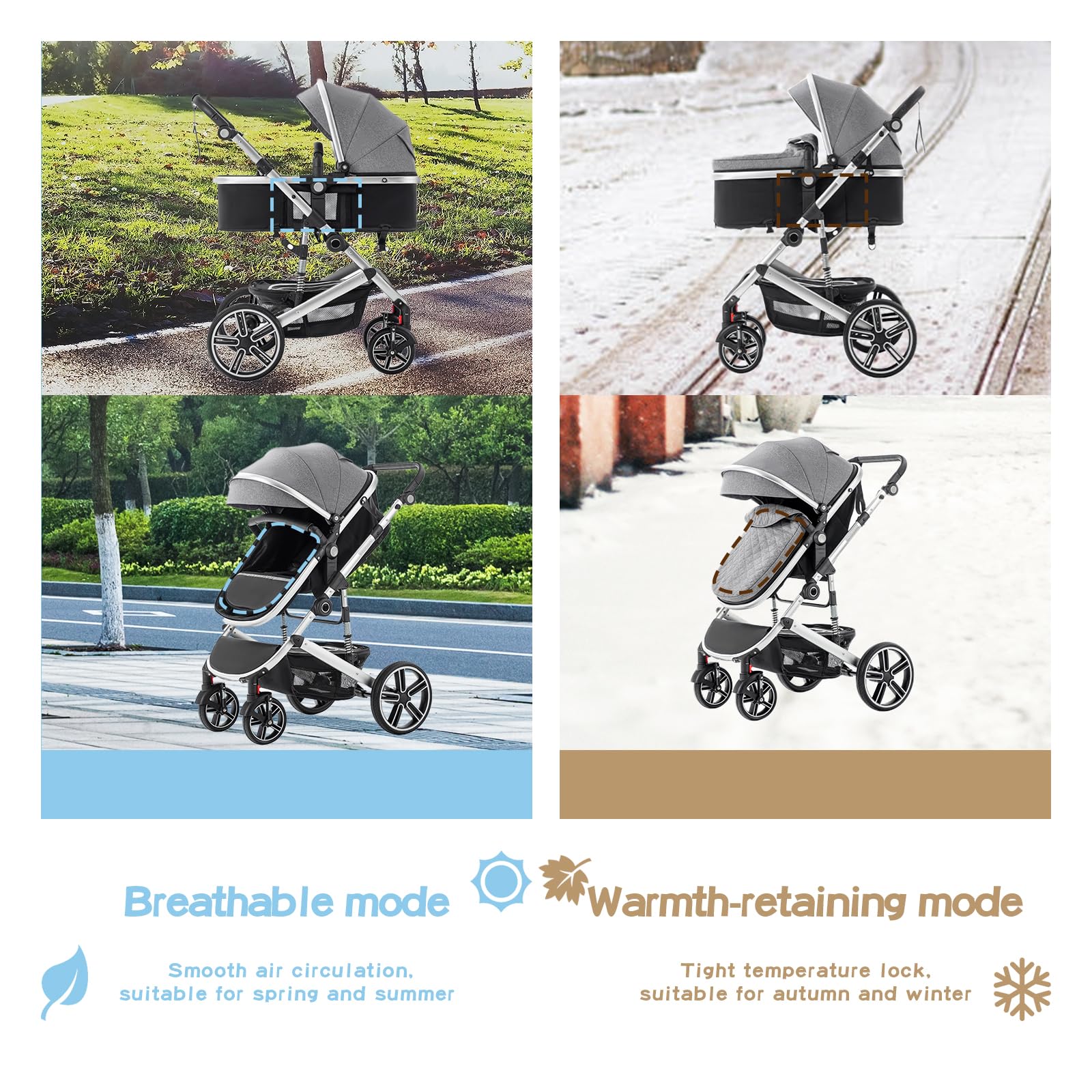 Cochecito Bebe 3 Piezas, el Chasis es de Aluminio, la Cesta Portabebés es de Tela 600D, Silla de Paseo Plegable, incluye Cubierta Para la Lluvia y Mosquitera, Negro