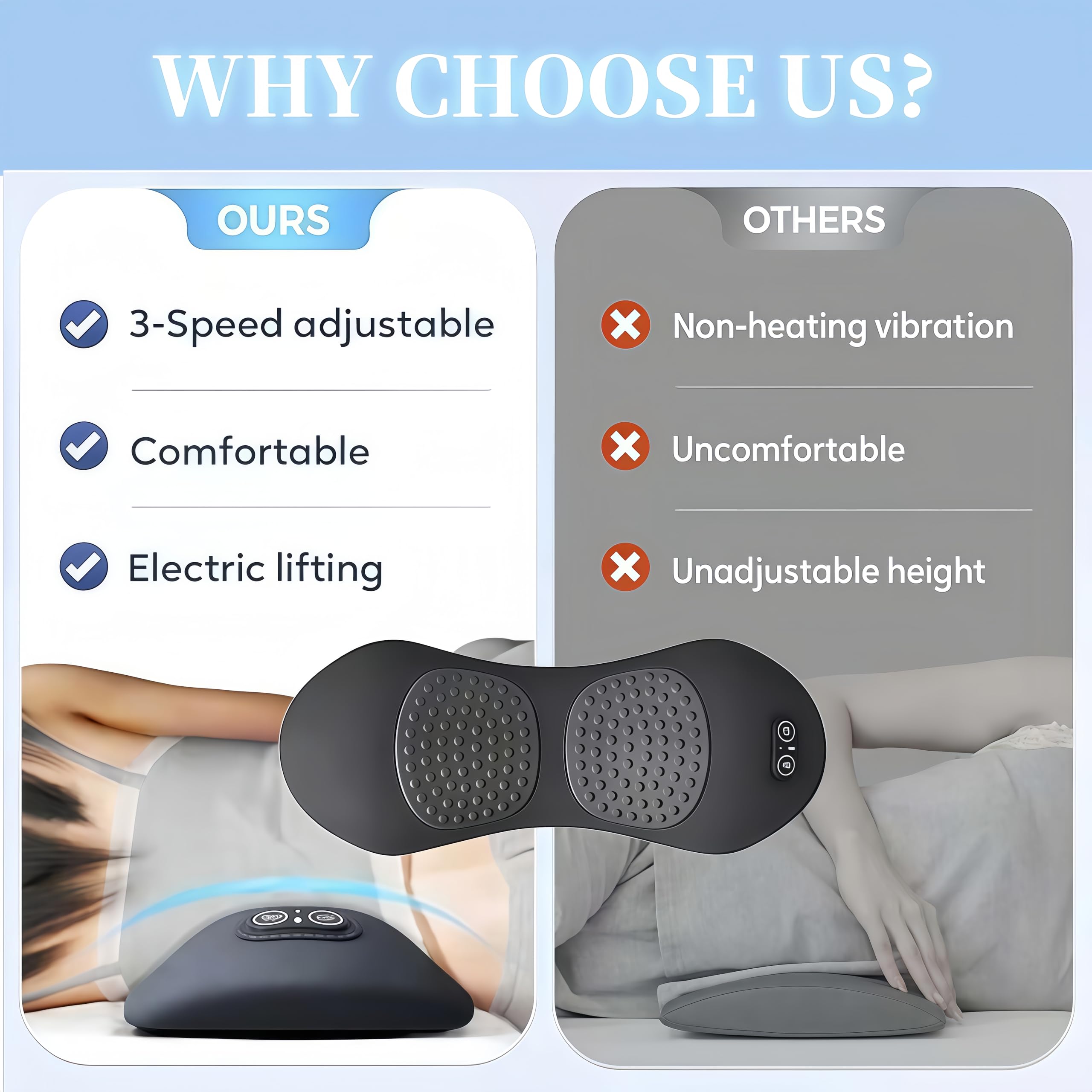 Cuscino massaggiante 3 in 1 con calore, vibrazione e stretching, in memory foam, ergonomico, per sciatica e dolori lombari, grigio