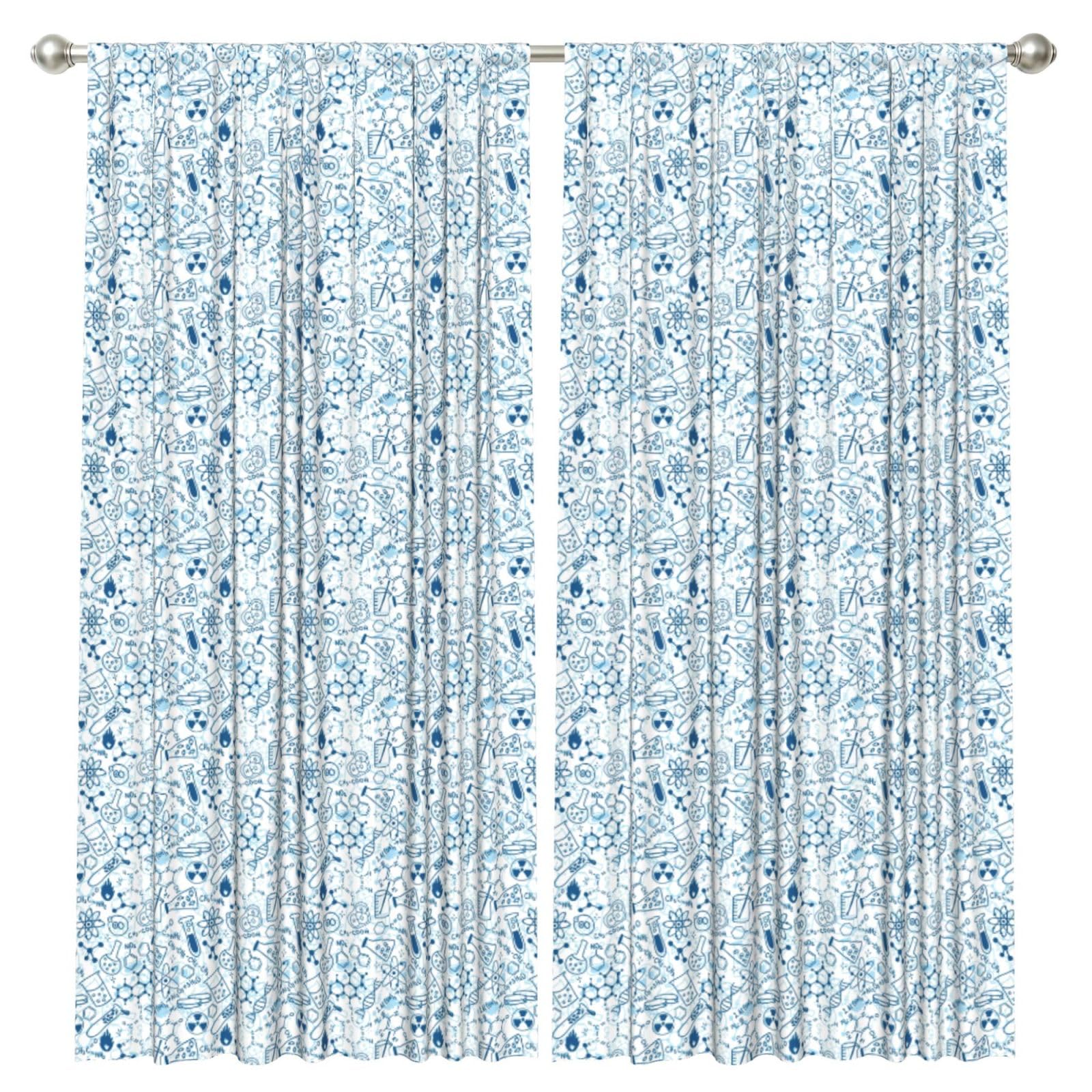 InOmak Cartoon Blue Chemistry, 2 Panels Window Curtains 52 x 84 Inch Blackout Curtains for Living Room Bedroom