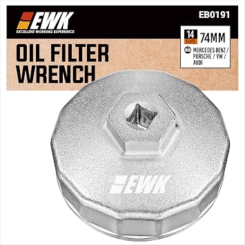 EWK 74mm 14 Flute Oil Filter Wrench for Mercedes Benz Sprinter VW Audi Porsche, Forged Aluminum Cap Socket Tool, 3/8 in Drive or 27mm Hex for Damage-Free Oil Changes