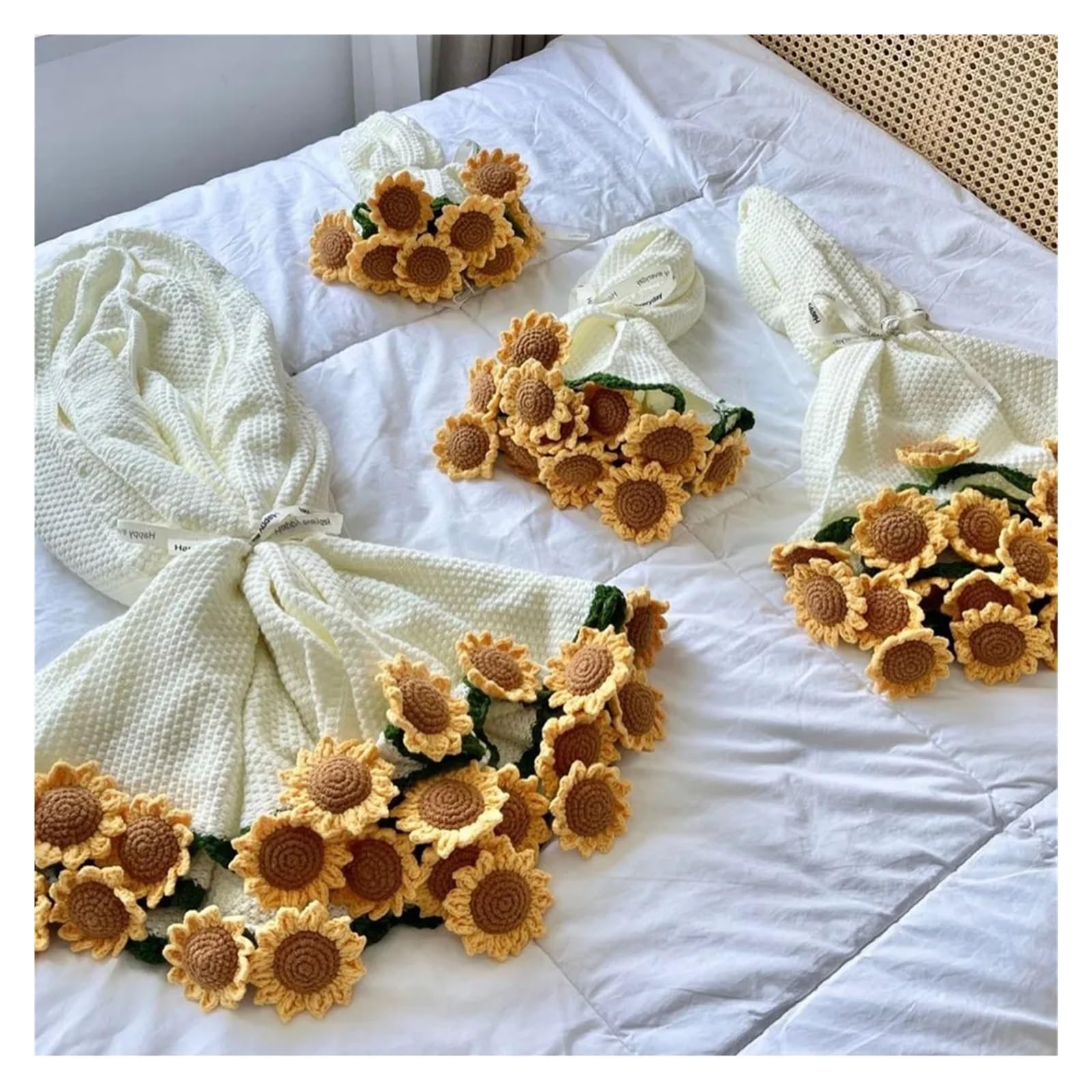 TRRYUIP Bouquet Blanket 1PC Crochet Rose Bouquet Blanket Finished Flower Sunflower Carnation DIY Craft Artificial Knitted(Color 6)