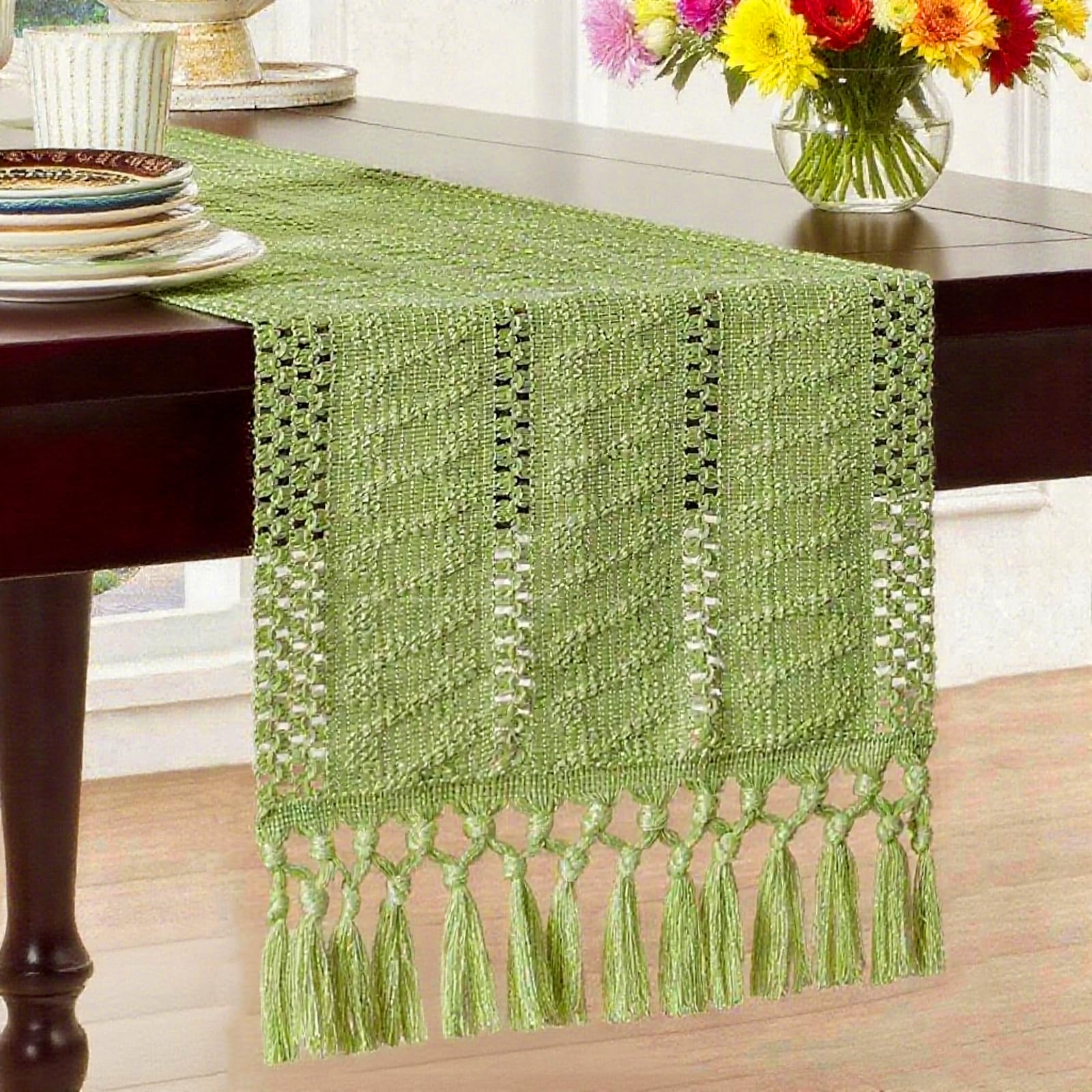 1 Pack 30x140cm/11.81x55.12inches Table Runner Green Dining Table Decor for Home Wedding Party and Everyday Use