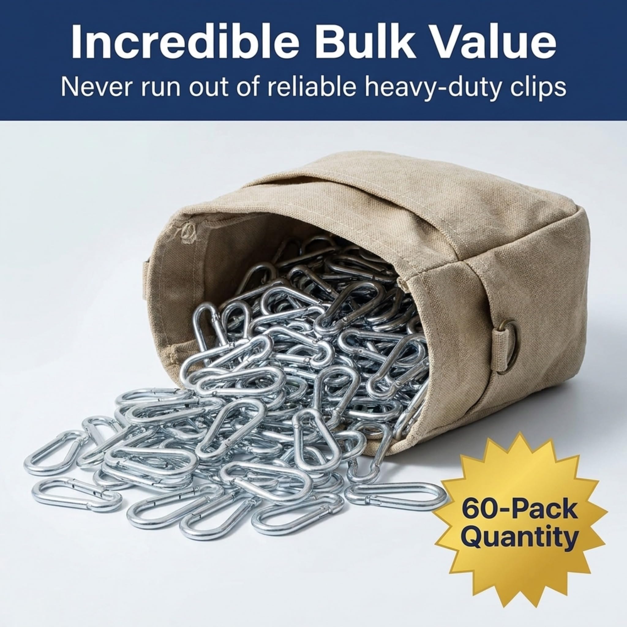 Lot de 60 mousquetons robustes M8 x 7,6-0,3 cm – Connecteurs de chaîne en acier pour extérieur, camping, hamac, quincaillerie, gréement et utilisation domestique