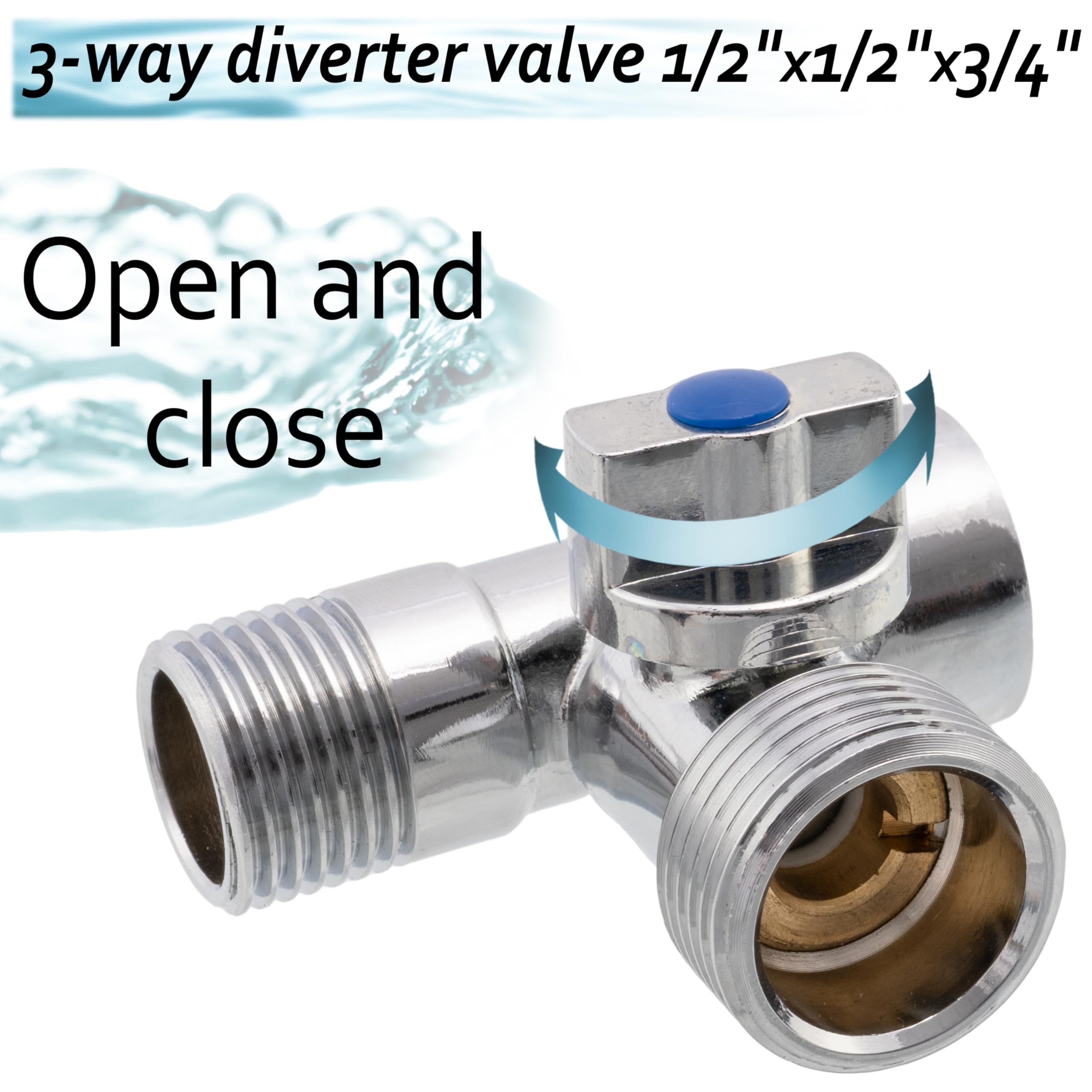 AERZETIX - Vanne à 3 Voies en Laiton - 1/2"x1/2"x3/4" - Finition Nickelée - Robinet d'Eau Sanitaire - Raccord pour Lavabo Salle de Bain Cuisine