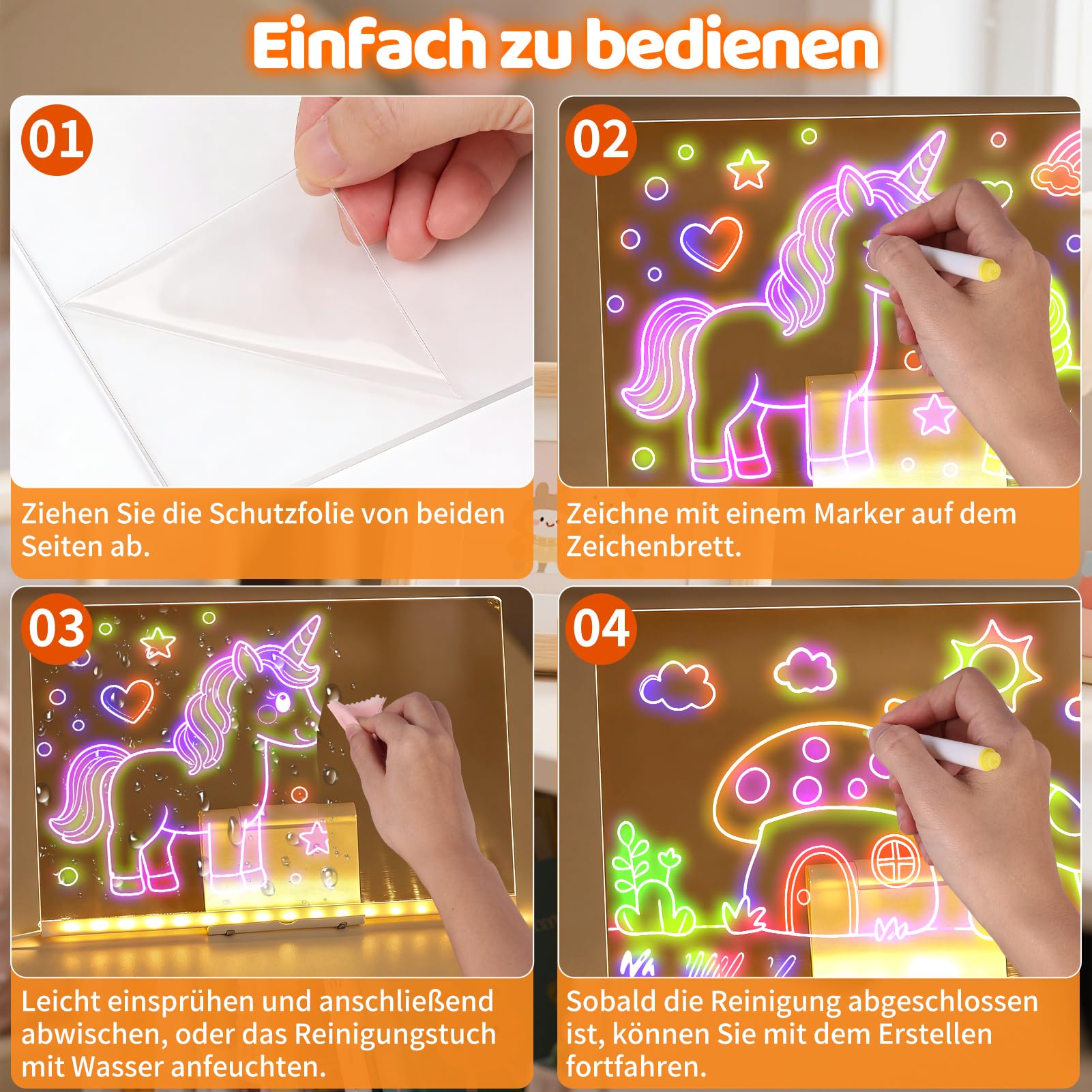 LED Zeichenbrett,30x20cm Led Maltafel Kinder mit 15 doppelseitiges Pauspapier (30 Skizzen), 7 Farbmarker, Notiztafel mit Farben, Notiztafel Kreatives Geschenk Spielzeug für Kinder