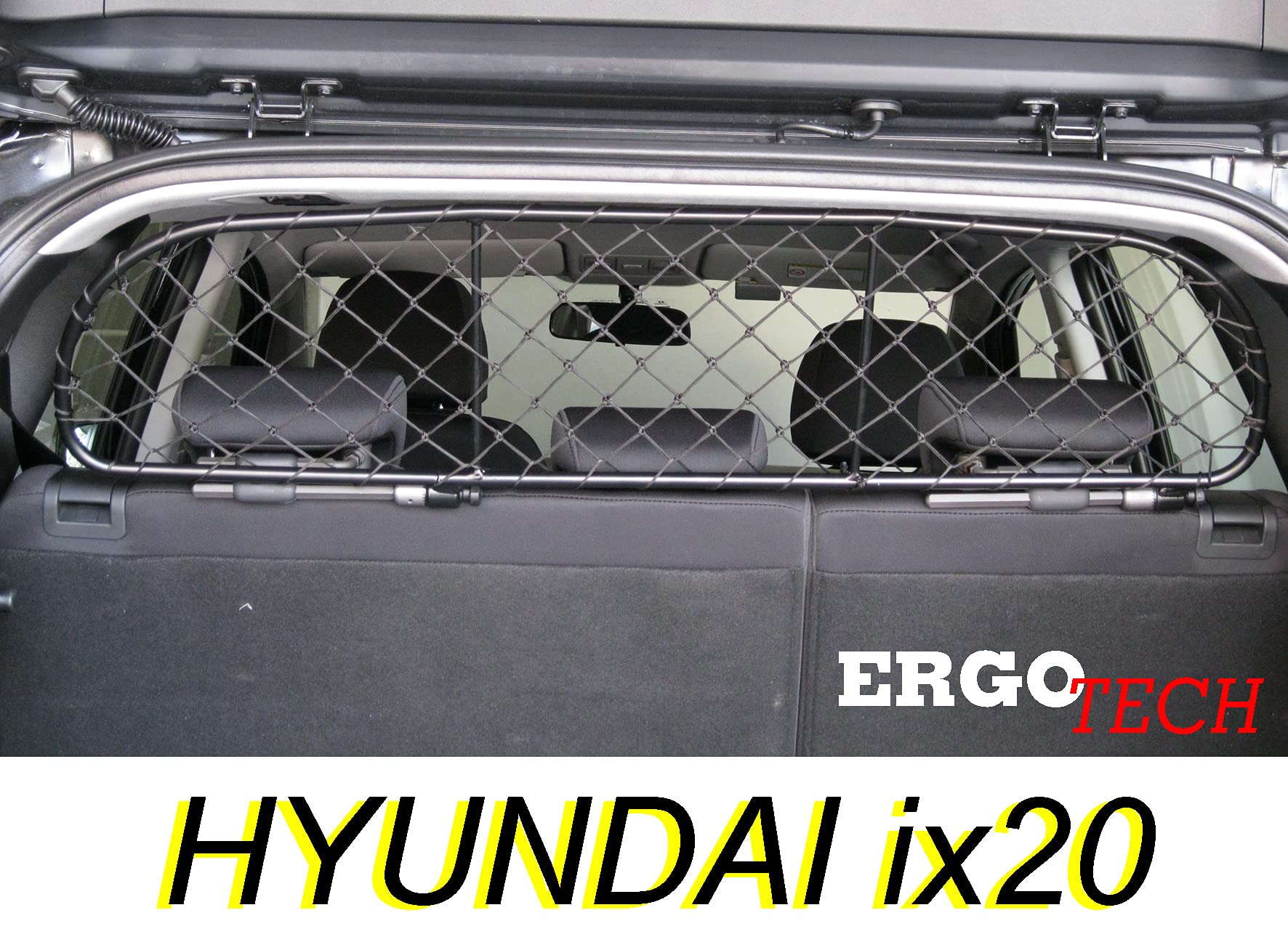 ERGOTECH Divisorio Griglia Rete Divisoria per Hyundai ix20, RDA65-XS8, per Trasporto Cani e Bagagli
