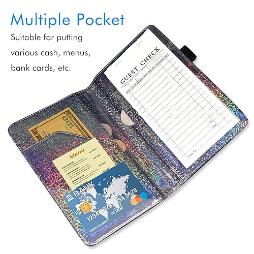 Miniatura 138 de ACdream - Libretas de servicio para camarero, cuaderno de recibos de comensales, bonito organizador de piel, cartera para dinero, para presentar AB