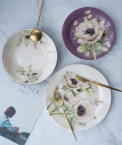 Miniatura 5 de Bico Purple Poppy - Juego de vajilla de cerámica de 12 piezas, servicio para 4, incluye platos llanos de 11 pulgadas, platos de ensalada de 8.75