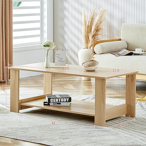Miniatura 37 de Mesa auxiliar de 2 niveles, moderna mesa de centro rectangular para sala de estar con estante de almacenamiento para decoración de sala de estar,