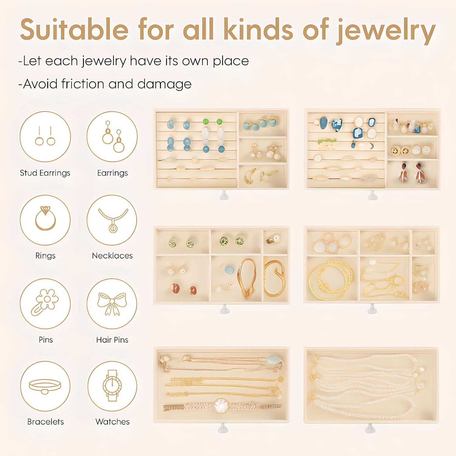 Earring Holder Organizer, Acrylic Jewelry Box with 6 Drawers, Earring Storage Box for Earrings, Rings, Necklaces, Bracelets, Jewelry Organizer and Storage for Women, Velvet Trays, Christmas Gift - Image 3