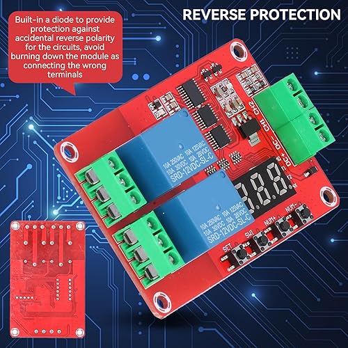 Miniatura 3 de Agatige Módulo de relé de retardo de tiempo, relé de temporizador de 12 V CC, módulo de relé de retardo programable con pantalla LED, interruptor de