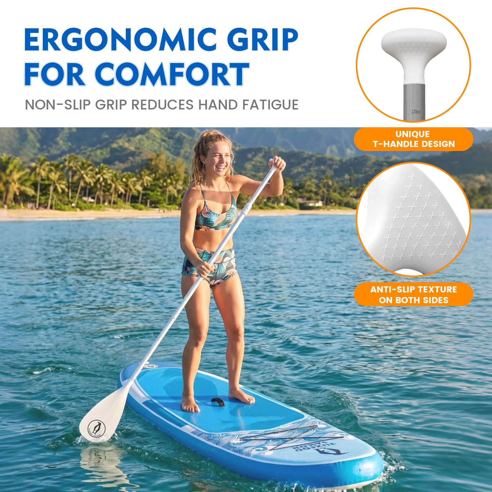 Tuxedo Sailor Pagaie de Sup – 3 pièces réglables – Planche à pagaie légère et Flottante – Durable et Pliable – Lames en Nylon renforcé – Course Efficace