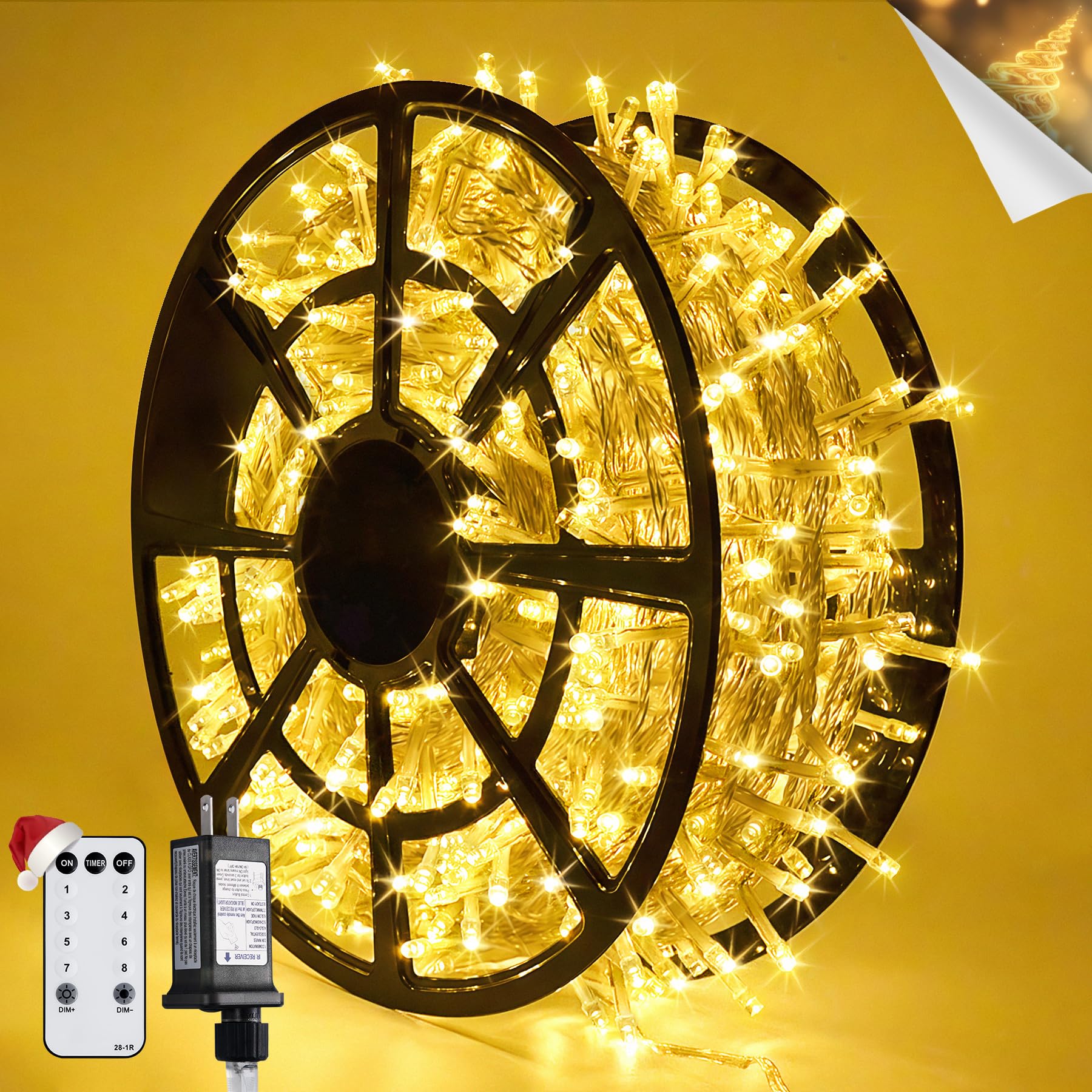 JMEXSUSS 168FT 600 LED Christmas Lights Outdoor Waterproof Clear Wire Warm White Christmas Tree Lights Plug in String Fairy Lights for Outside Indoor for Bedroom Wedding Party Holiday Xmas Decorations