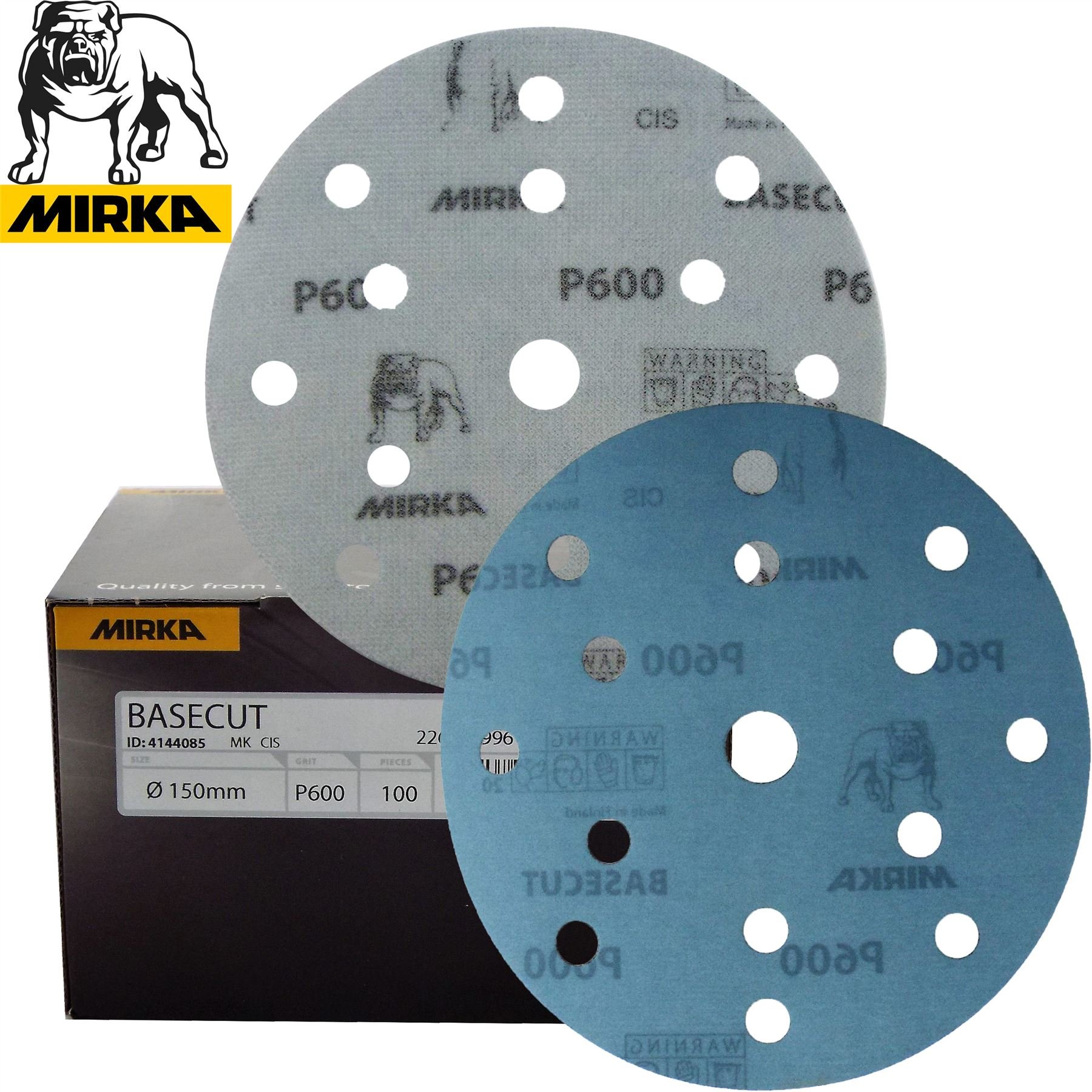 Mirka Blue Basecut Hook'n'loop Hook It 150Mm / 6" Sanding Discs - Box 100 6" Abrasive P600 Grit Automotive Refinishing Sandpaper Sanding Discs 15 Hole Vacuum Dust Extraction System