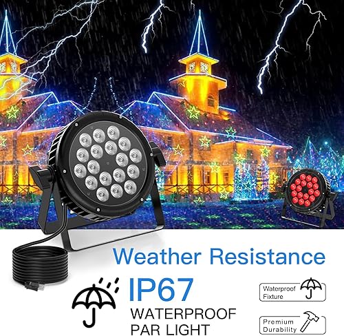 Miniatura 5 de Paquete de 8 luces de escenario impermeables, 180 W RGBW, luces LED de DJ PAR de 48 canales DMX 512 con sonido activado para conciertos, eventos,