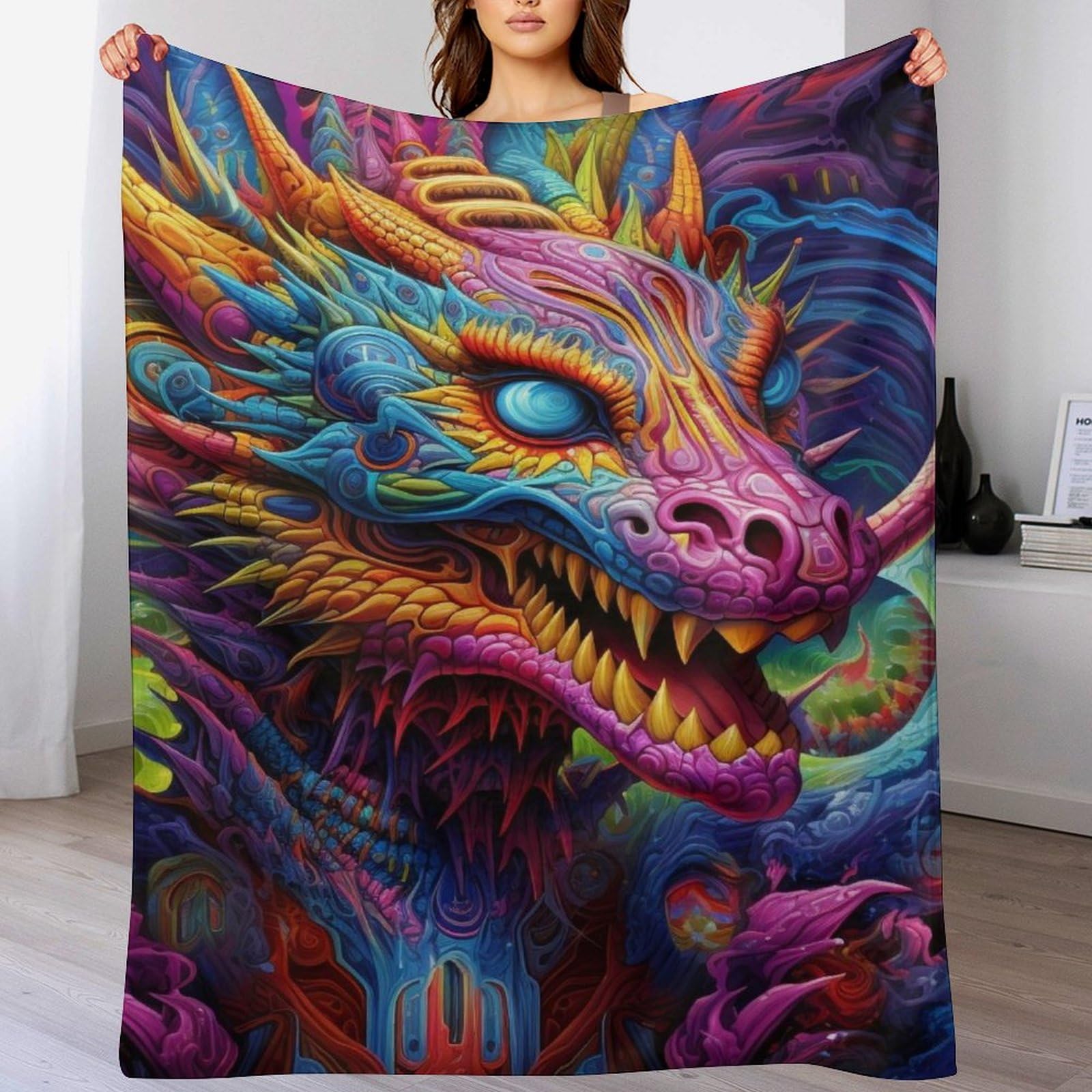Couverture polaire flanelle dragon ultra douce 100x130 cm polyvalente