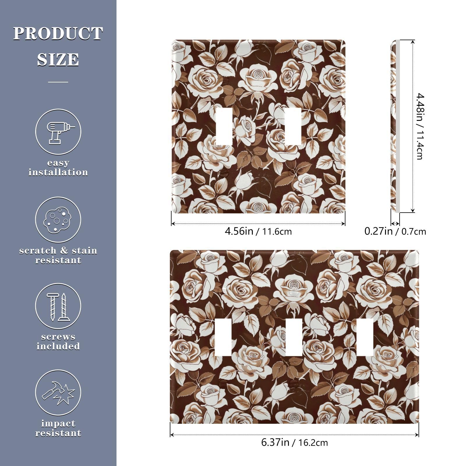 Light Switch Cover Rose Flower Wall Plates for Electrical Outlets 3 Gang 202a8809