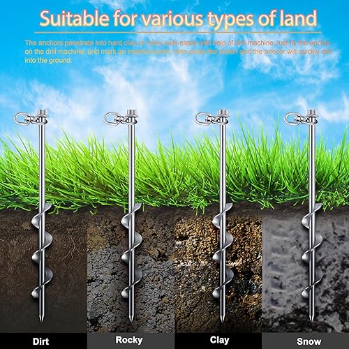 Miniatura 6 de Zhengmy Juego de 24 anclajes de tierra atornillados, estacas resistentes de 12 pulgadas para tienda de campaña con gancho de anclaje para trampolín,