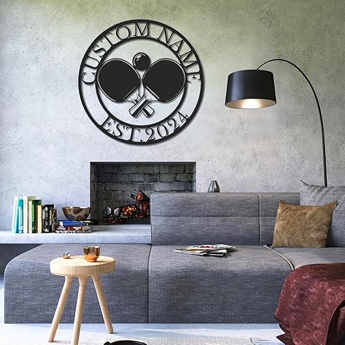Miniatura 4 de Letrero de metal personalizado de ping pong, arte de pared de tenis de mesa con nombre, decoración de cueva de hombre para sala de juegos, letrero