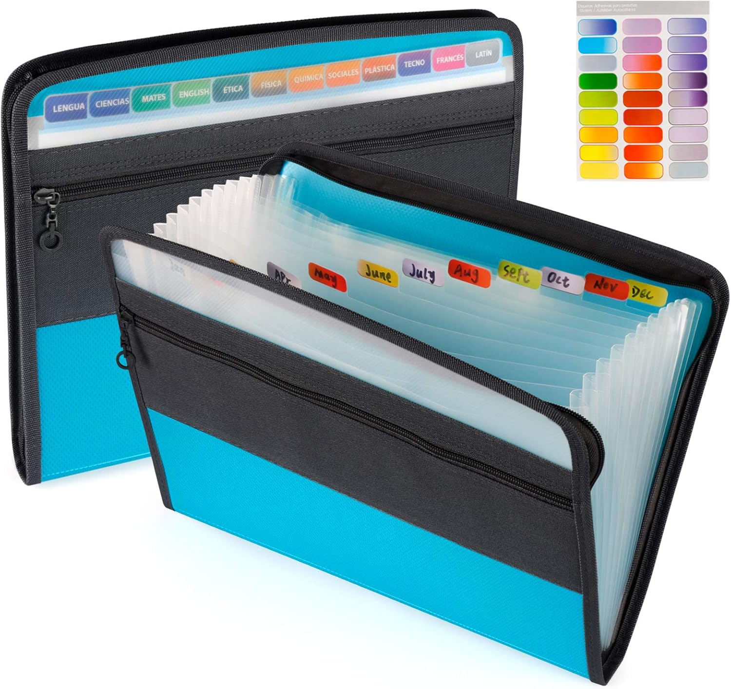 Sooez Expanding File Folder with Sticky Labels, 13 Pocket Accordion File Folder Document Organizer Expanding Zip File Folder with Zipper Closure，Letter A4 Paper Document Accordion Folder, Teal : Office Products