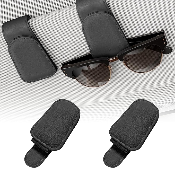 汽车遮阳板眼镜夹 - 2件装 黑色耐用眼镜固定器