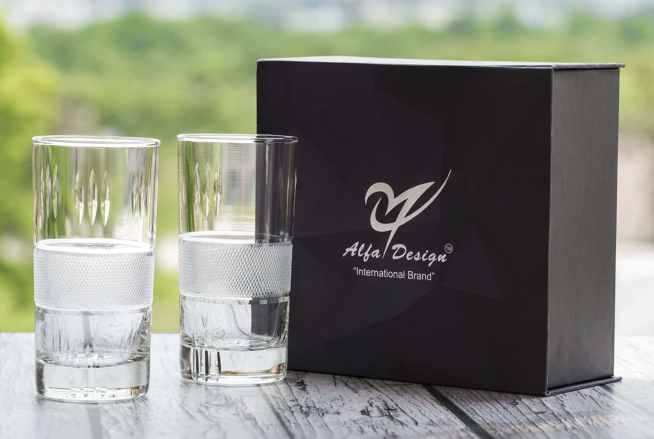 Alfa Design Hand Made Design Istanbul | Drink| Milk | Wine |Beer | Water & Juice Glass -Transparent (Set of 2)(350 Ml) with Luxury Box