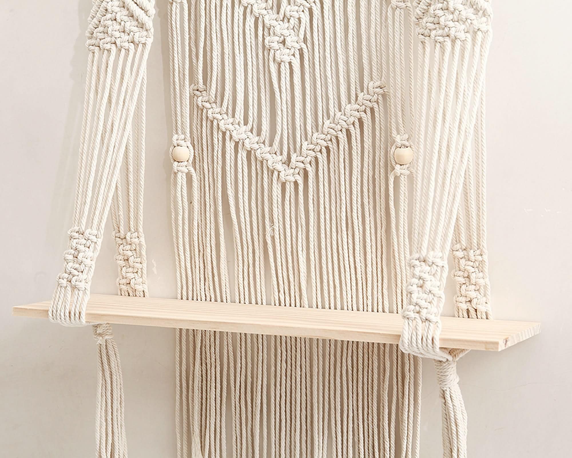 Daesar Tapiz Habitación Madera con Borlas Tejidas,Tapices Macrame Beige Tapiz Macrame Estanteria,50x80cm