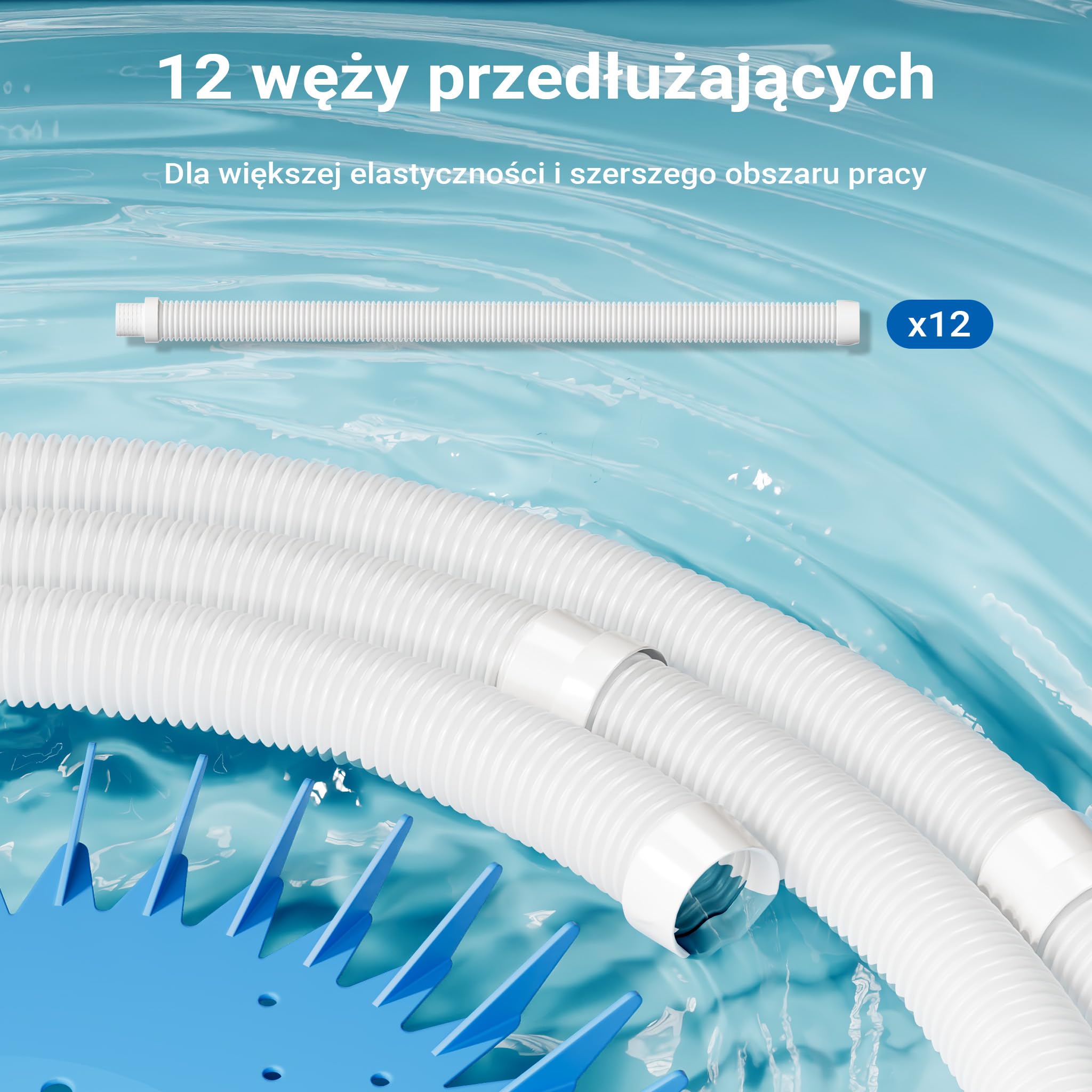 Wiltec Automatyczny odkurzacz basenowy, wydajny robot basenowy, idealny do różnych typów basenów, z zestawem 12 węży, kompatybilny z filtracją