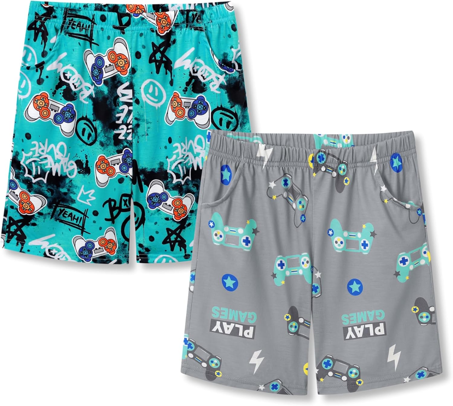 Tebbis Boys Pajama Shorts - 2 Pack Summer Lounge Bottoms with Pockets, Soft Kids&Teen Loungewear Size 6-18