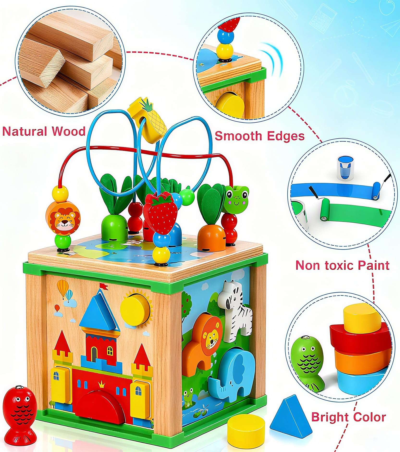 Qesfir Cubo De Actividades Para Niños Pequeños De 1 A 3 Años, 7 En 1 Juguetes Sensoriales Montessori Cubo De Actividades Para Estudiantes Qesfir Cubo De Actividades Para Niños Pequeños De 1 A 3 Años, 7 En 1 Juguetes Sensoriales Montessori Cubo De Actividades Para Estudiantes