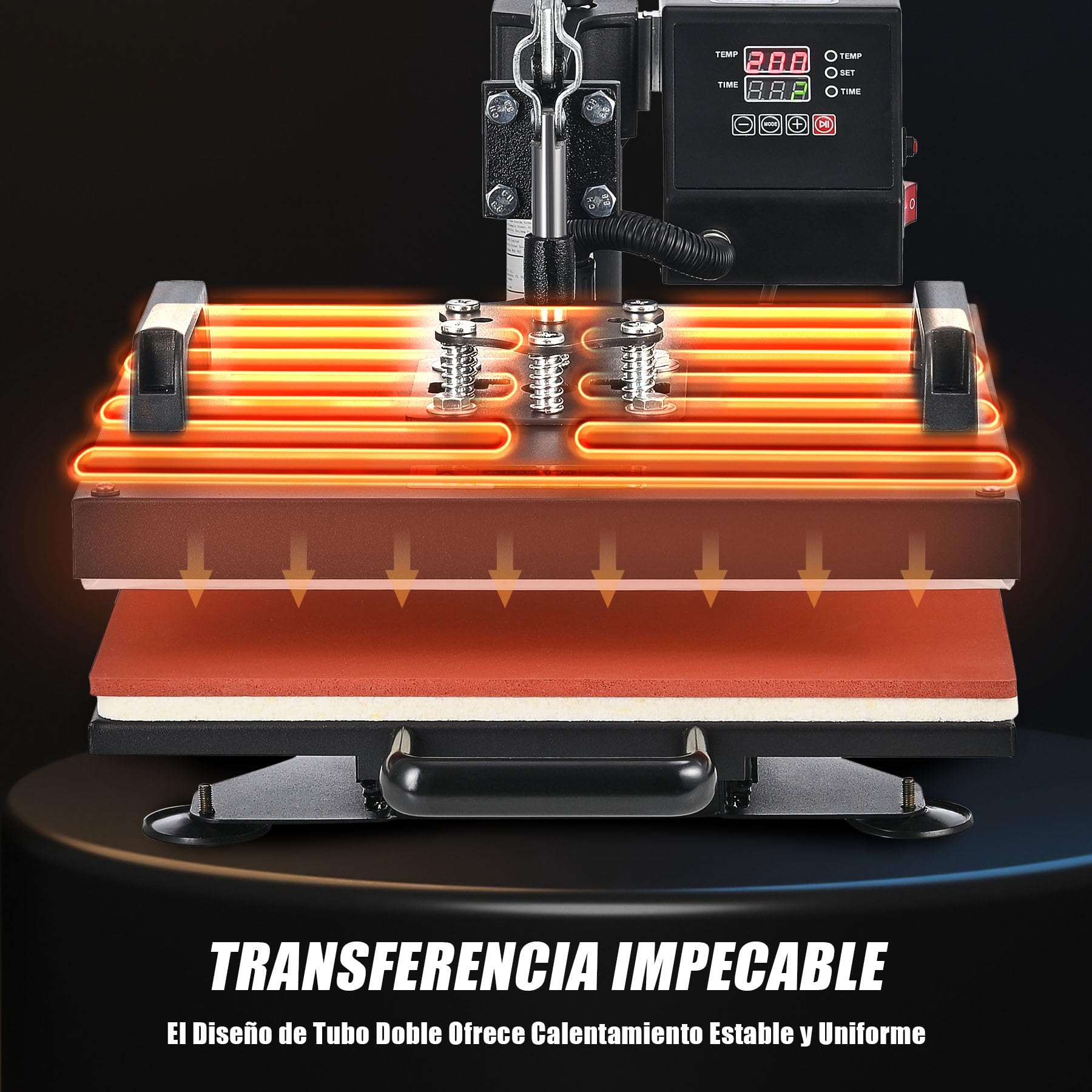 CREWORKS 8 en 1 Prensa de Calor 38x38CM Multifuncional Prensa Térmica Giratoria 360° Máquina de Prensa en Caliente para Camisetas/Bolsas/Sombreros