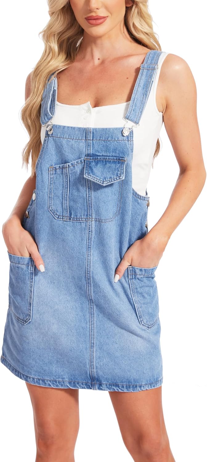 MISS MOLY Women's Denim Overall Dress Casual Loose Adjustable Straps Bib Overalls Jean Dress with Pockets - Image 4