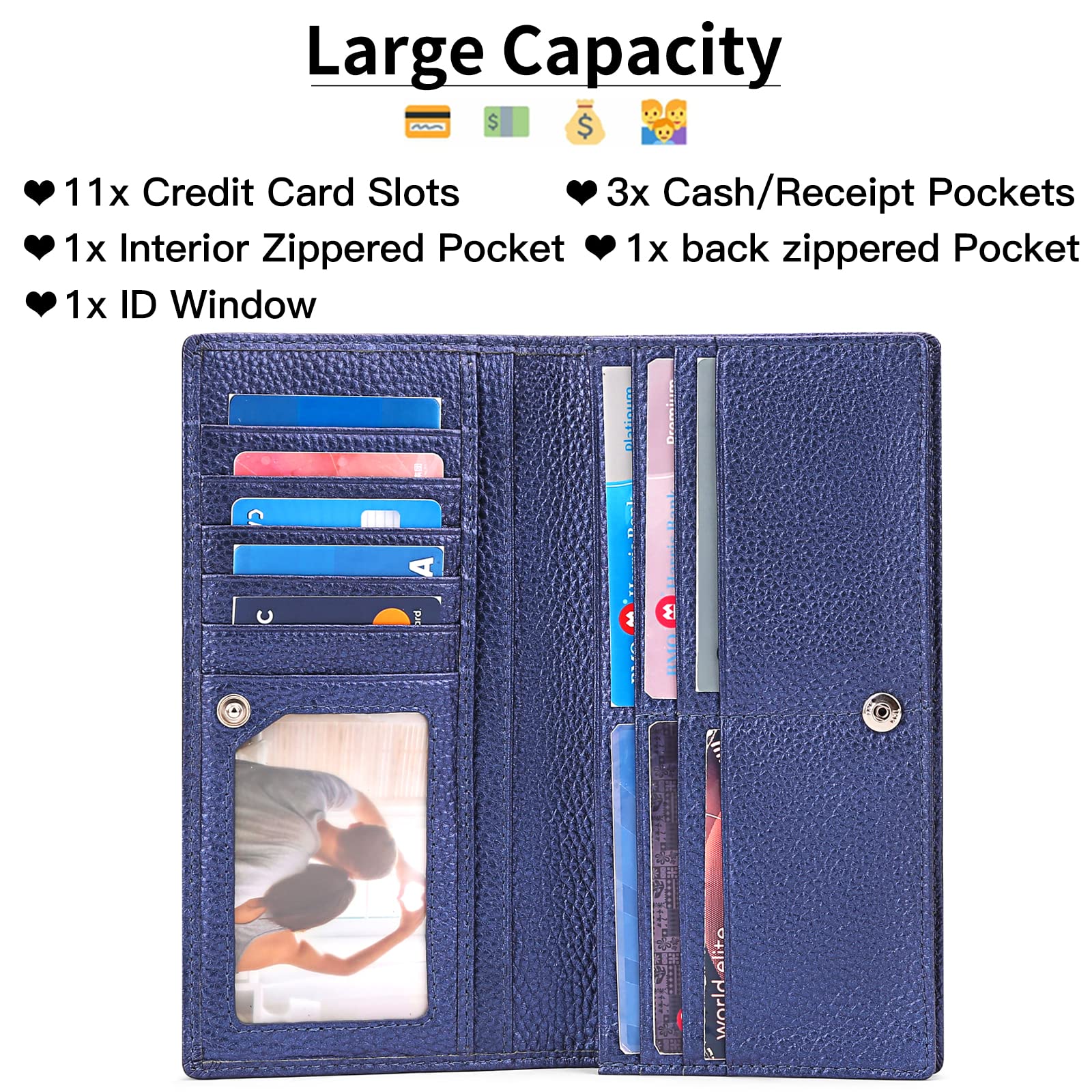 SENDEFN Vera Pelle Portafoglio Donna, Blocco RFID Sottile Carte Credito Portafogli con Finestra ID
