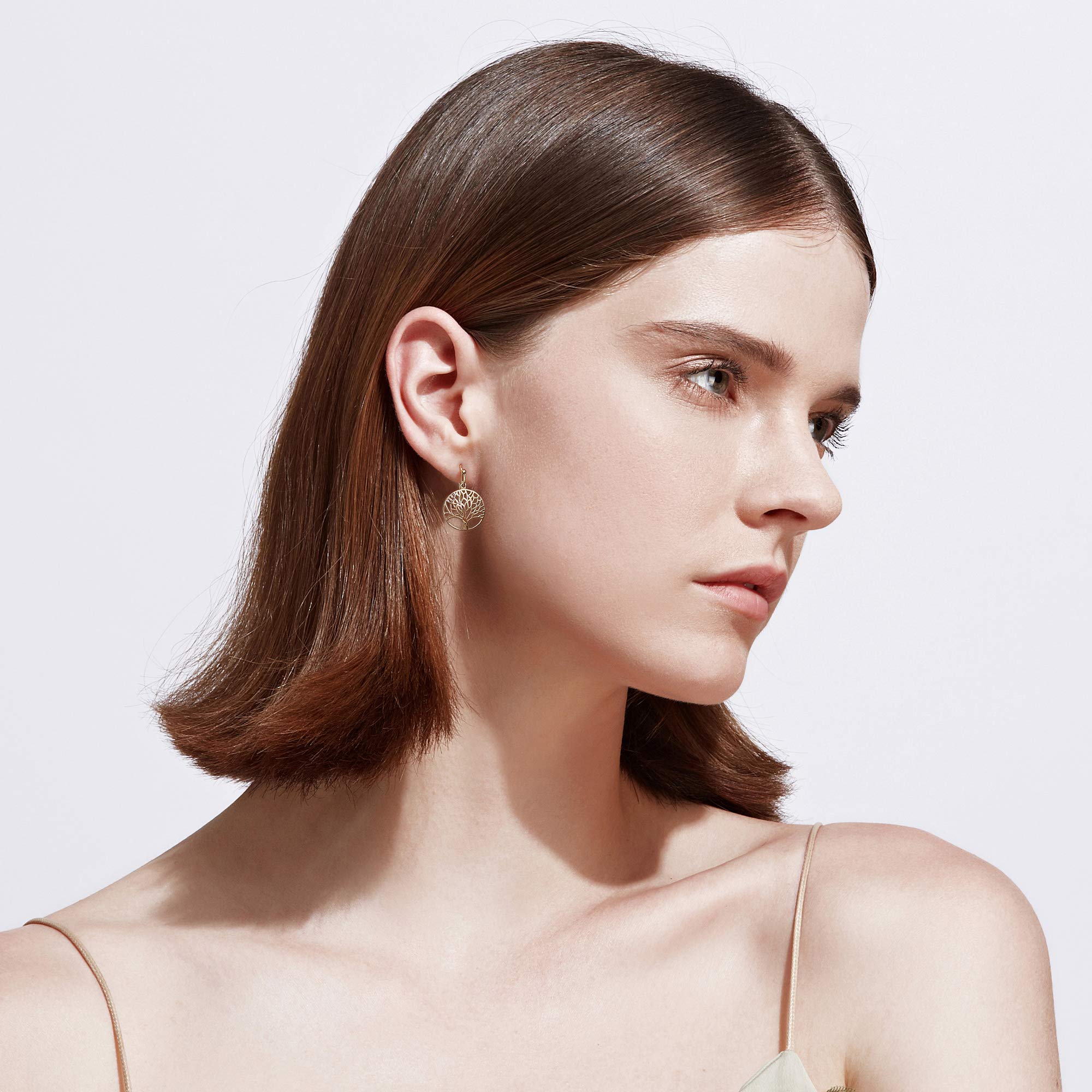 Baum des Lebens Ohrringe für Damen Mädchen Kinder Hänged Ohrhänger 925 Sterling Silber - Durchmesser: 15 mm