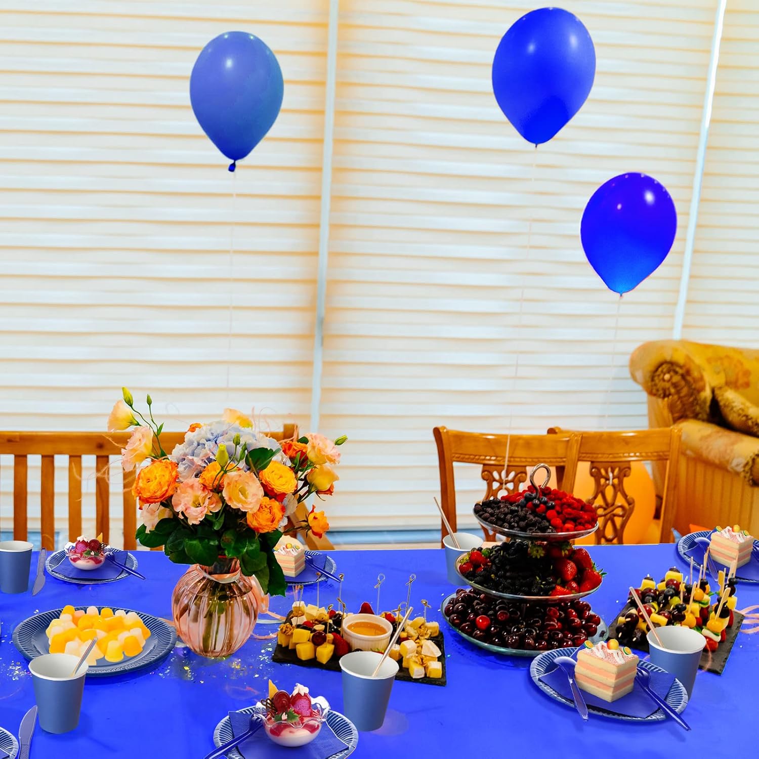 Sieral 284 Pieces Orange and Blue Birthday Party Supplies Paper Plates Napkins Cups Spoons Forks Knives Tablecloth Disposable Tableware for Target Sign Wart War Blue Birthday Party(284 Pieces)