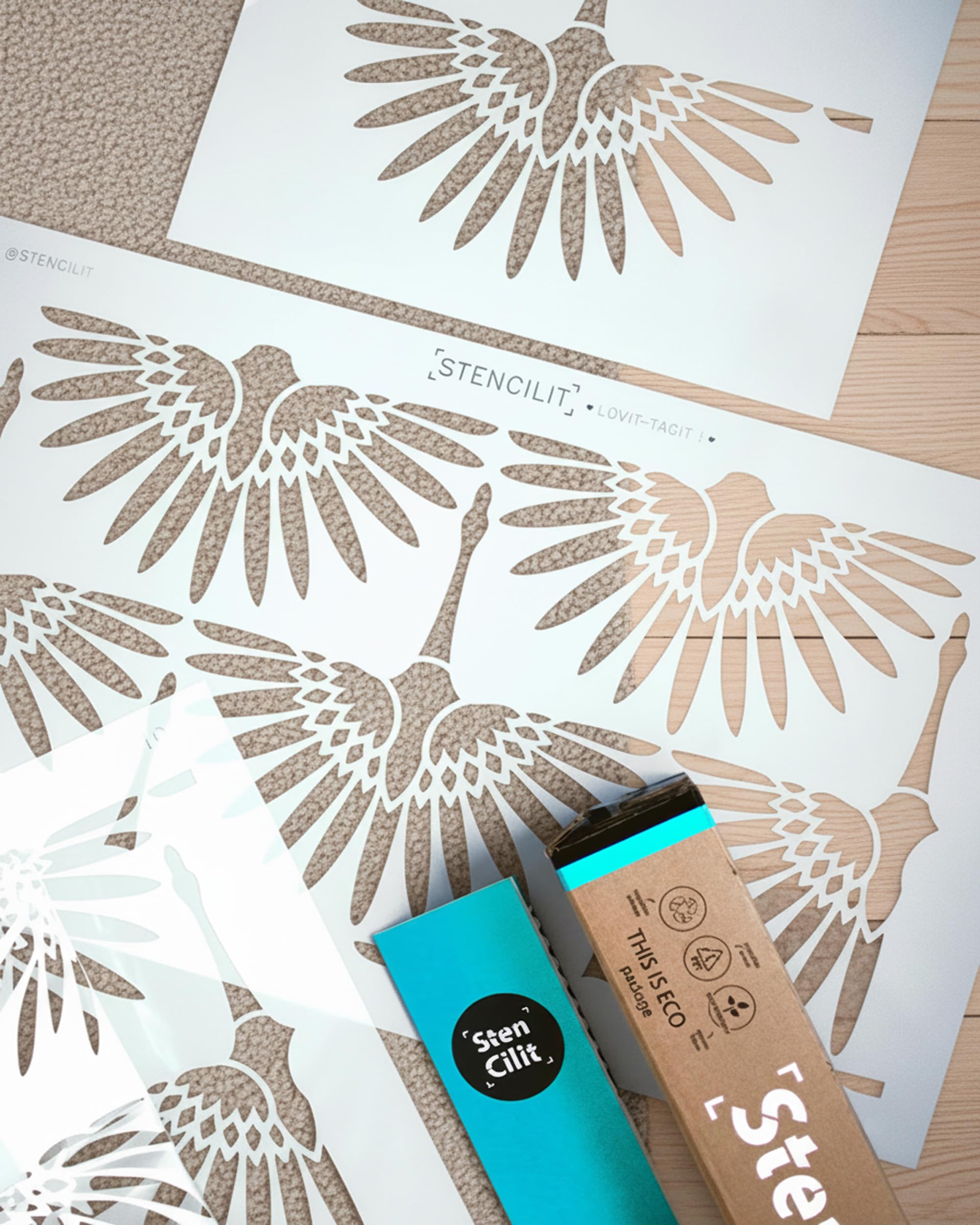 STENCILIT® Art Deco Cranes Wall Stencil - 2 Pack of 16.7 x 22.5 in Stencils, Boho Wall Stencils for Painting Large Pattern, Modern Large Wall Stencils