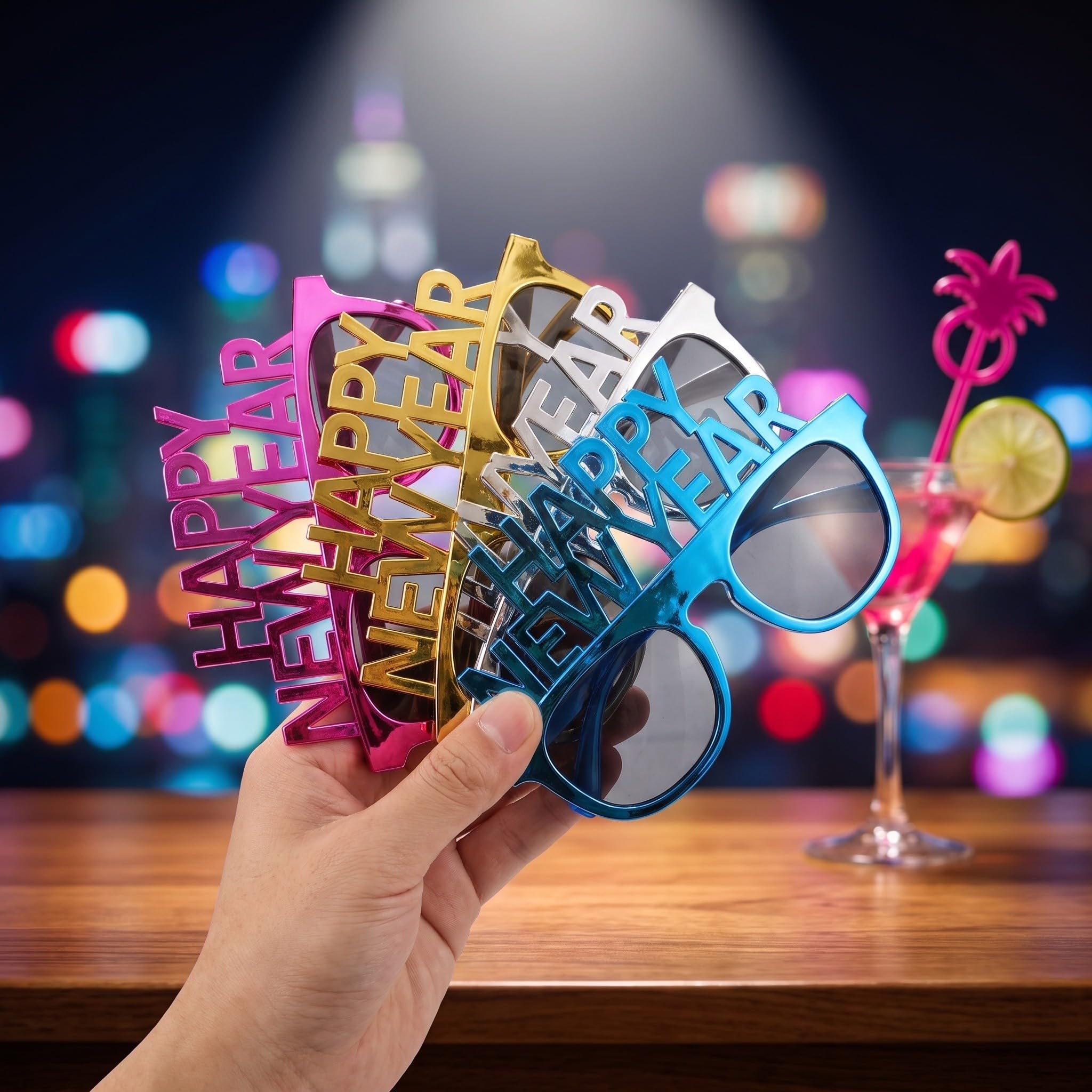 Lurrose 4 gafas de sol de Feliz Año Nuevo, accesorios para fotos de fiesta