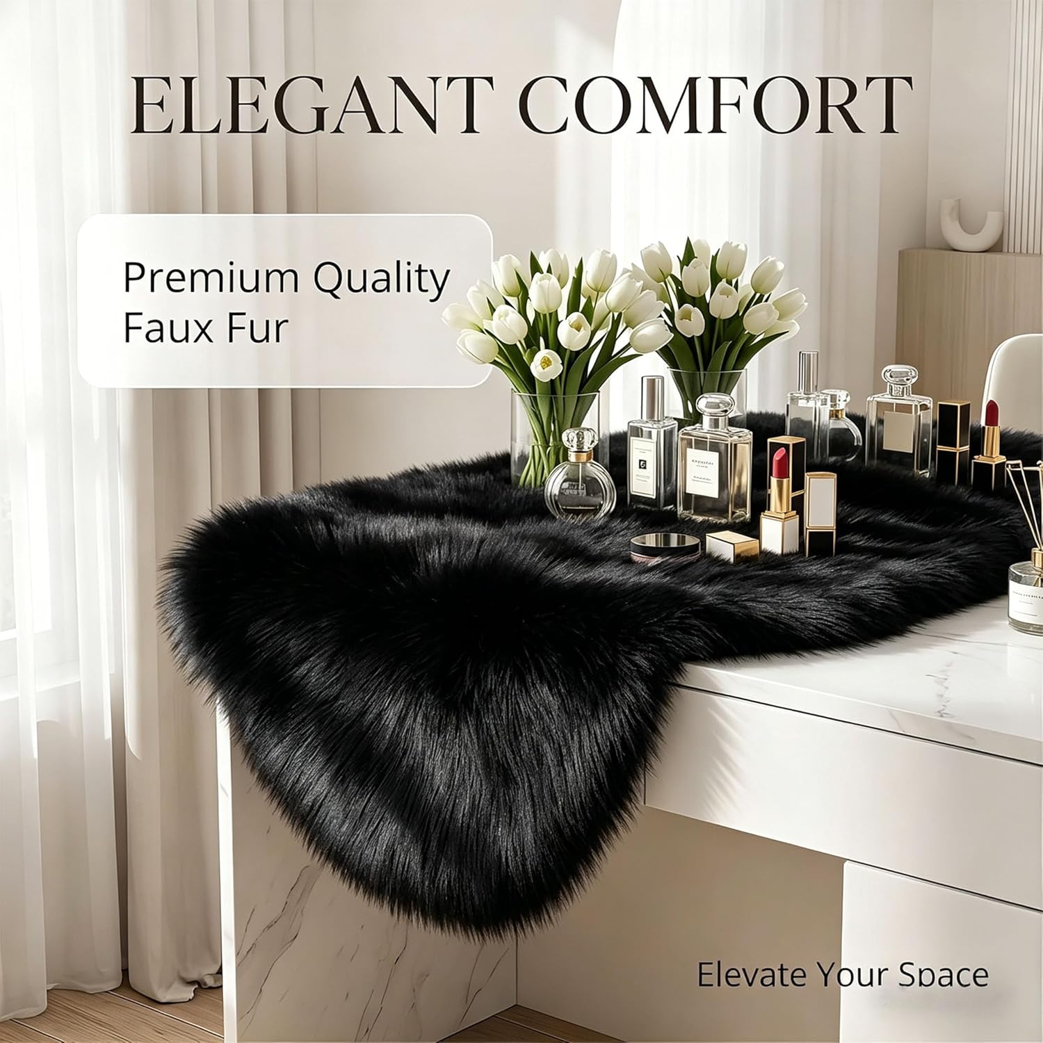 Faux Fur Table Runner, Black Table Runner for Christmas Winter Decor, Luxury Soft Table Runners for Dining Table, Dresser Table, Coffee Table, Wedding & Holiday Party Decor(11.8 x 70.8 Inch)