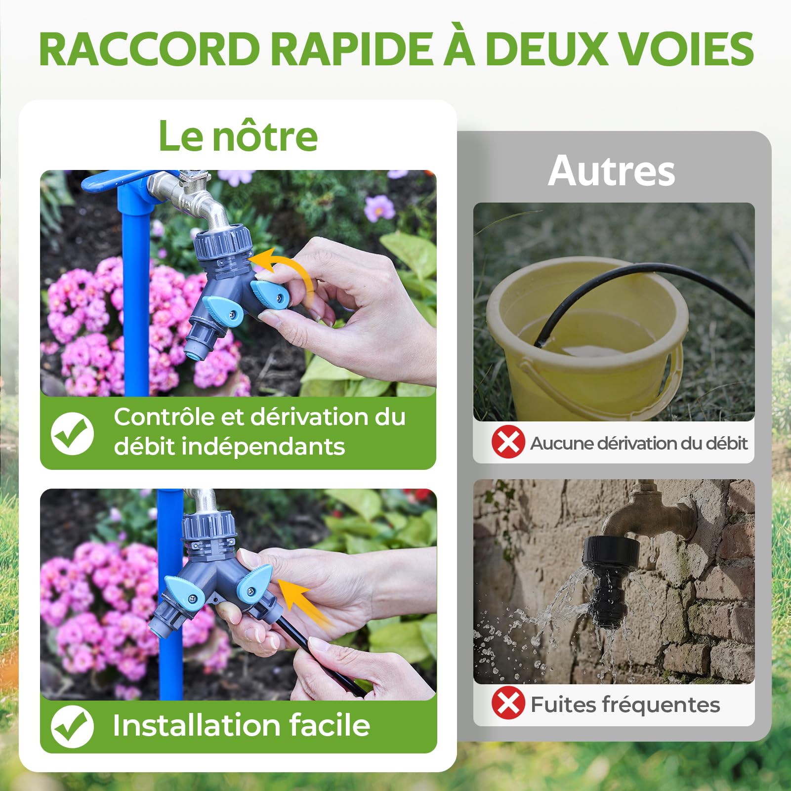 HIRALIY Tuyau d'arrosage de, buses en laiton réglables à 360°, système d'irrigation goutte à goutte 1/4", système d'irrigation de jardin pour jardin, balcon, plate-bande surélevée, serre et (10M)
