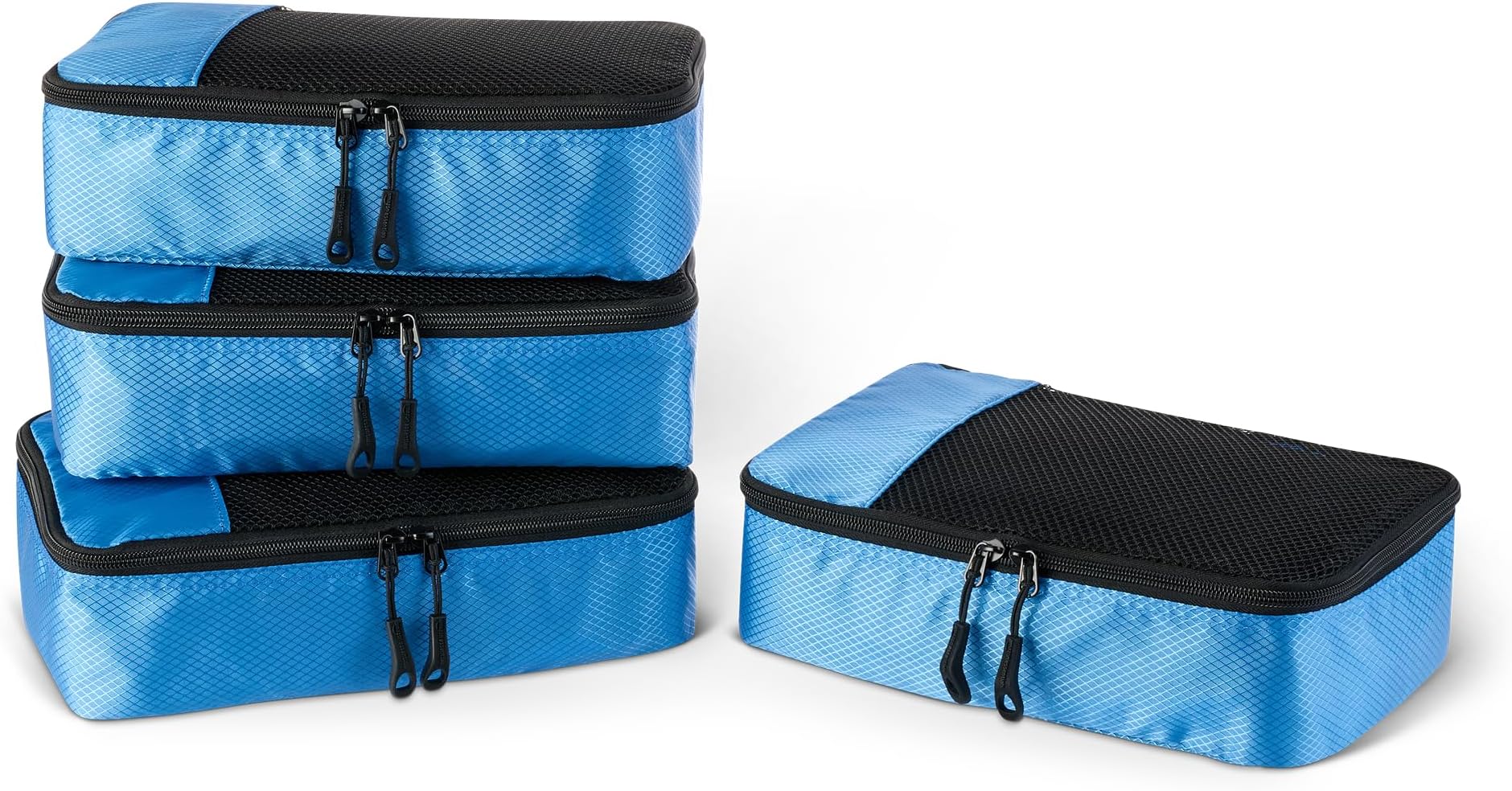 4-Piece Packing Cubes Travel Accessories Set, Luggage Organiser with Double Zip, Mesh Top, Polyester, Small, Sky Blue (Previously Amazon Basics)
