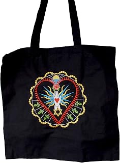 Black cotton Tote bag with embroidered mandala : The Seal of Solomon © Christelle Gossart
