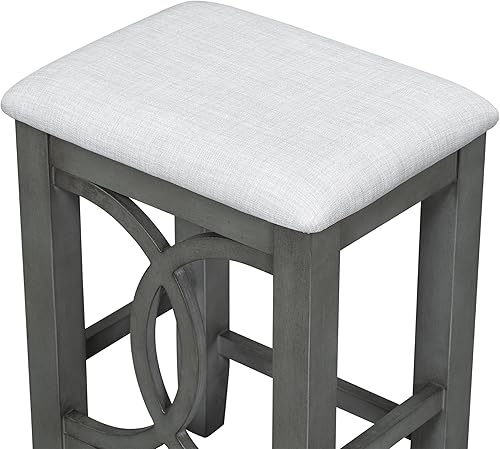 Miniatura 8 de Polibi Juego de comedor de 3 piezas con altura de mostrador de granja juego de mesa de comedor de madera con puerto USB y 2 taburetes tapizados para