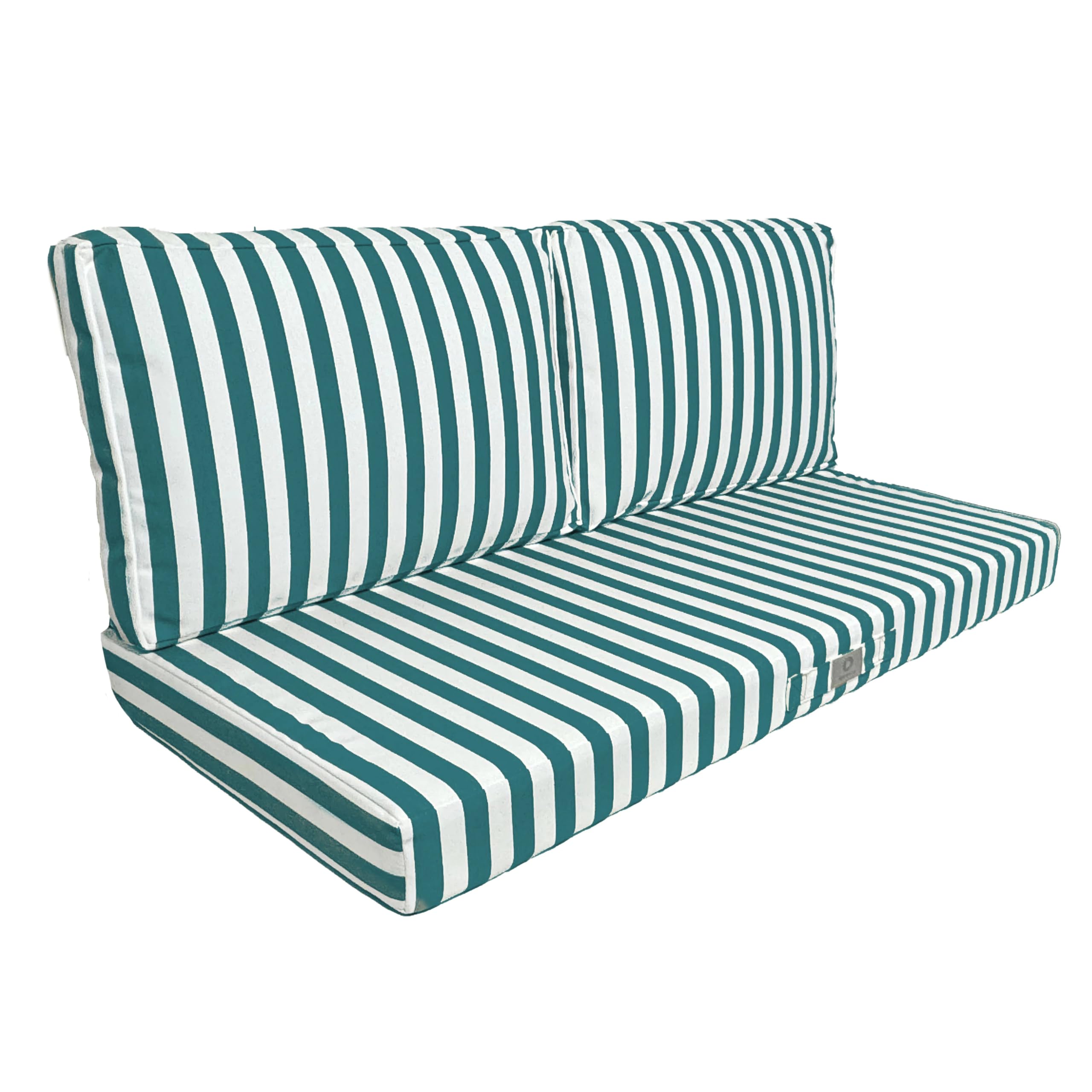 Déco Arts — Lot de 3 Coussins Déhoussables Salon Jardin 100x50 — Assise 100x50 + 2 Dossiers 50x35 cm — Imperméable Anti-​UV — Remplacement Mobilier Jardin Terrasse Balcon Véranda — Rayures Vertes