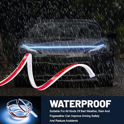 Miniatura 4 de Paquete de 2 tiras de luz LED para capó de automóvil, 71 pulgadas, color azul, exterior, flexible, impermeable, con tira dinámica de luces de
