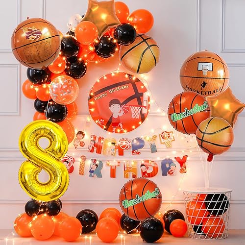 Miniatura 8 de 9 globos de baloncesto, cumpleaños con número de mylar de aluminio, suministros de fiesta de baloncesto, decoraciones de cumpleaños (8)