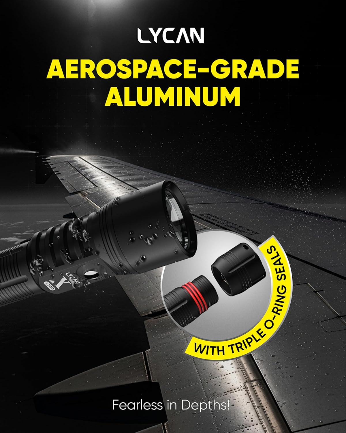 LYCAN X4200 Dive Light, 4200 Lumen Super Bright Dive Lights Scuba Diving Flashlight, Professional Diving Light 1100ft Beam, IPX8 Waterproof 328ft Depth Night Dive Torch Underwater Sports CREE XHP70