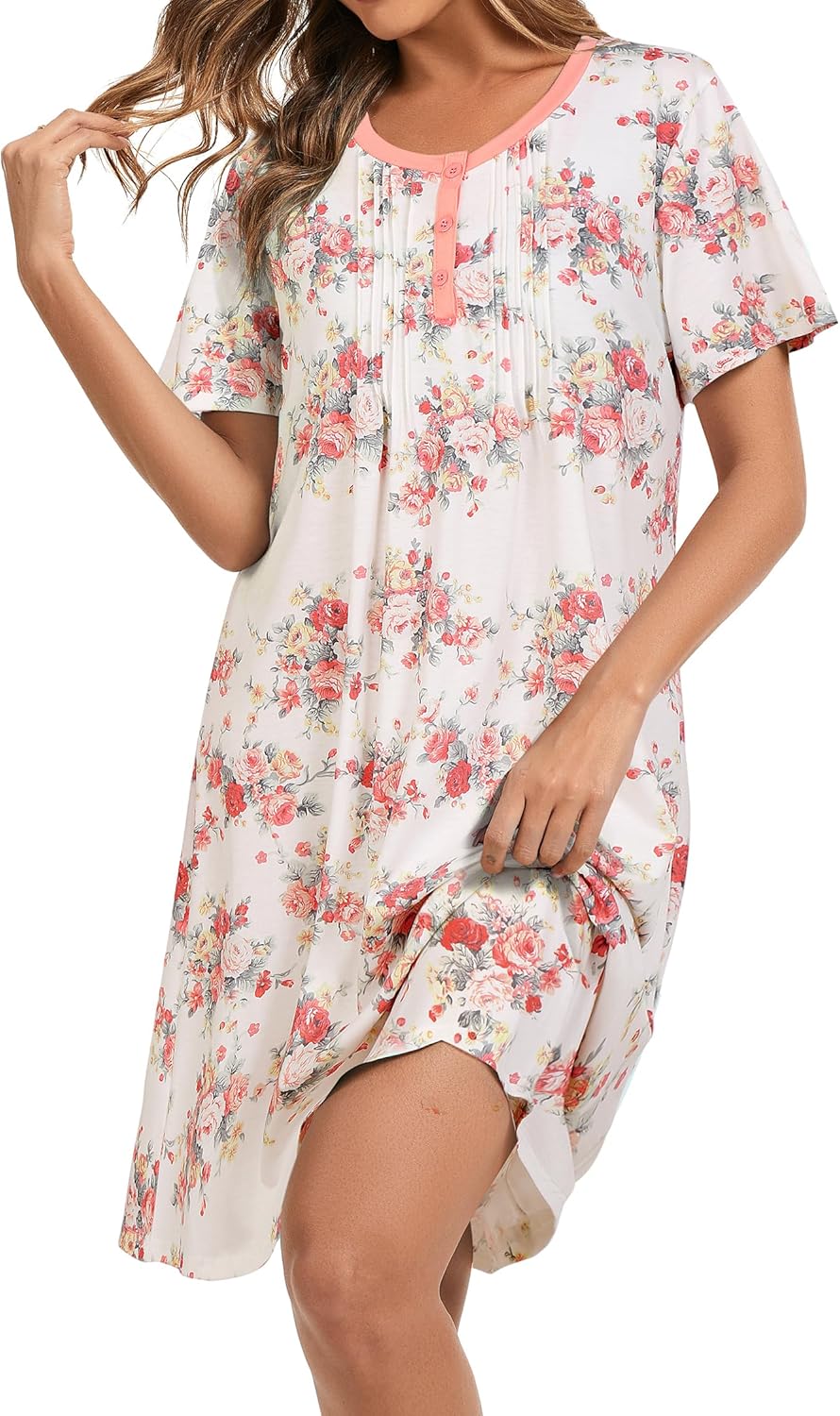 ナイトウェア ガウン AVIIER 女性用ナイトガウン ソフトコットン ナイトガウン 半袖 寝間着 快適なナイトシャツ