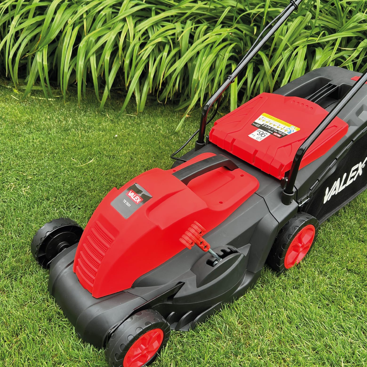 Valex TE1501 Tagliaerba Elettrico 1500W, Taglio Ø35/36 cm, 5 Altezze Centralizzate (20-70 mm), Cesto Raccolta 50L, Lama in Acciaio